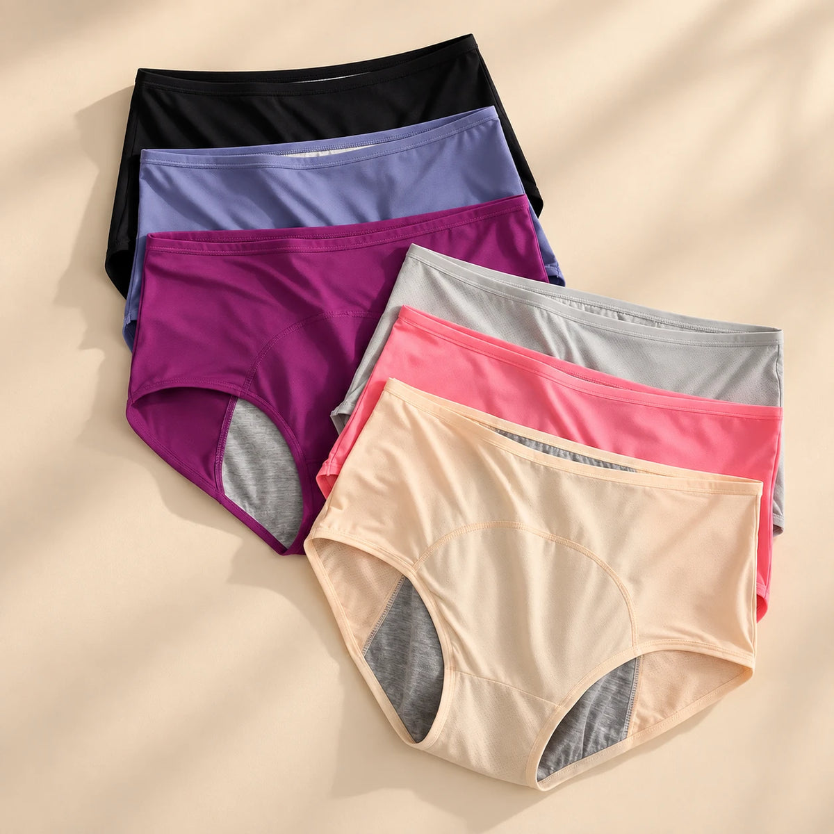 All six colours of the leak-proof underwear