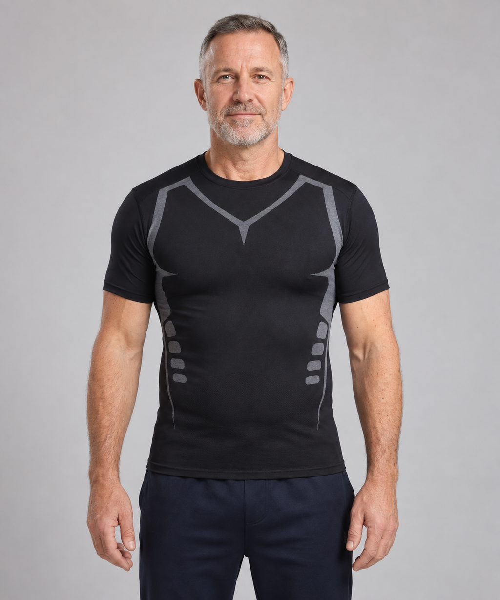 Veltmore compression T-shirt in black, front view