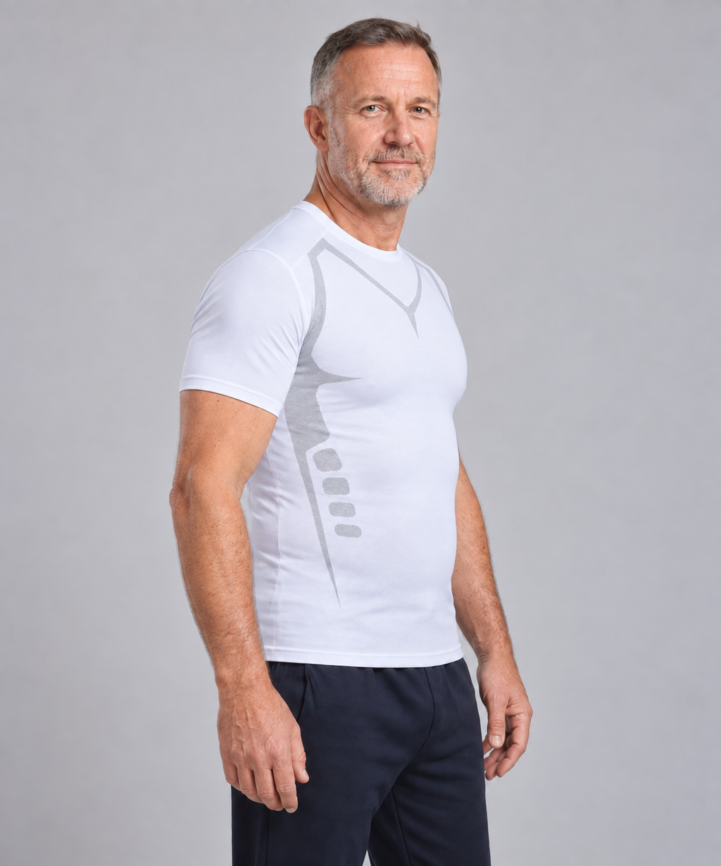 Veltmore compression T-shirt in white, side view